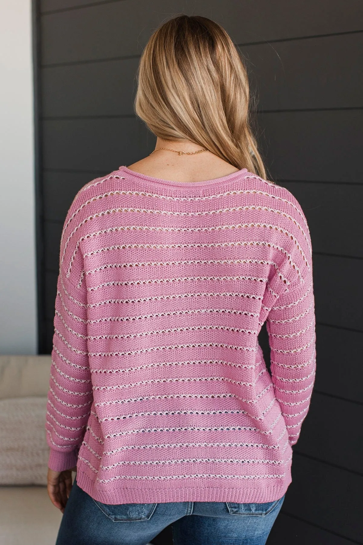 Moments of Kindness Striped Knit Sweater- Pink