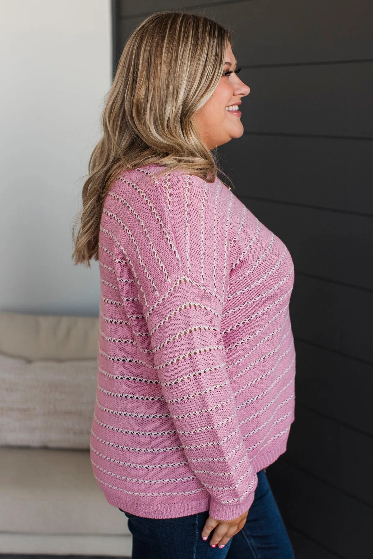 Moments of Kindness Striped Knit Sweater- Pink