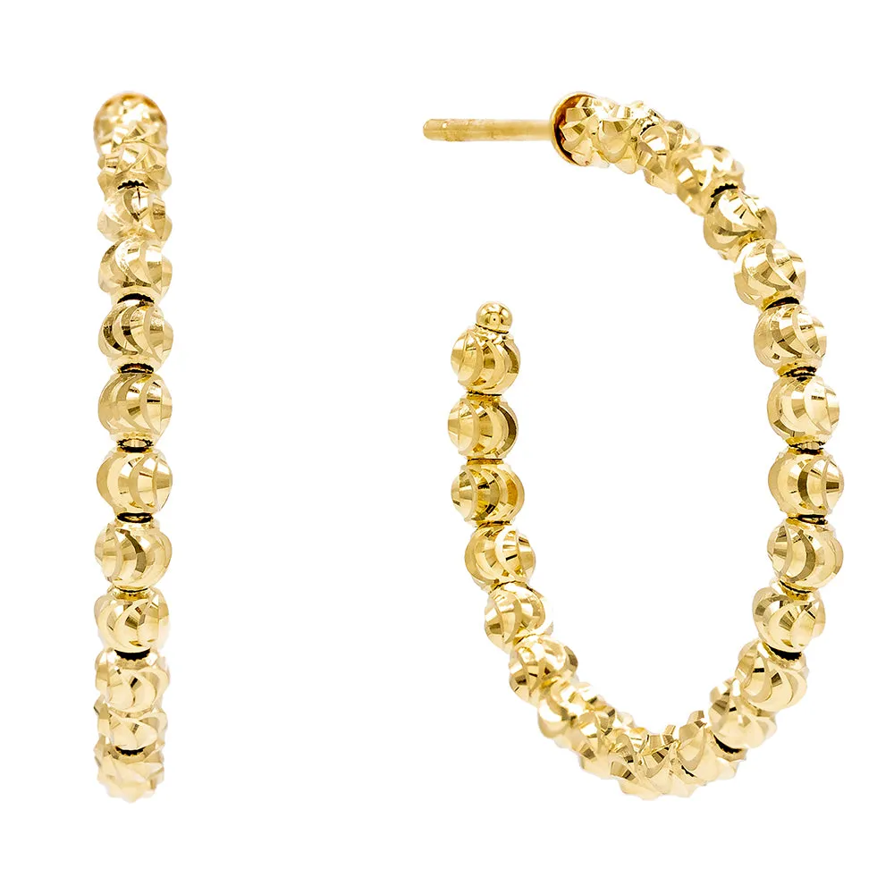 Moon Cut Beaded Hoop Earring 14K