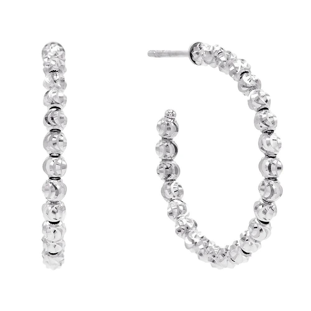 Moon Cut Beaded Hoop Earring 14K