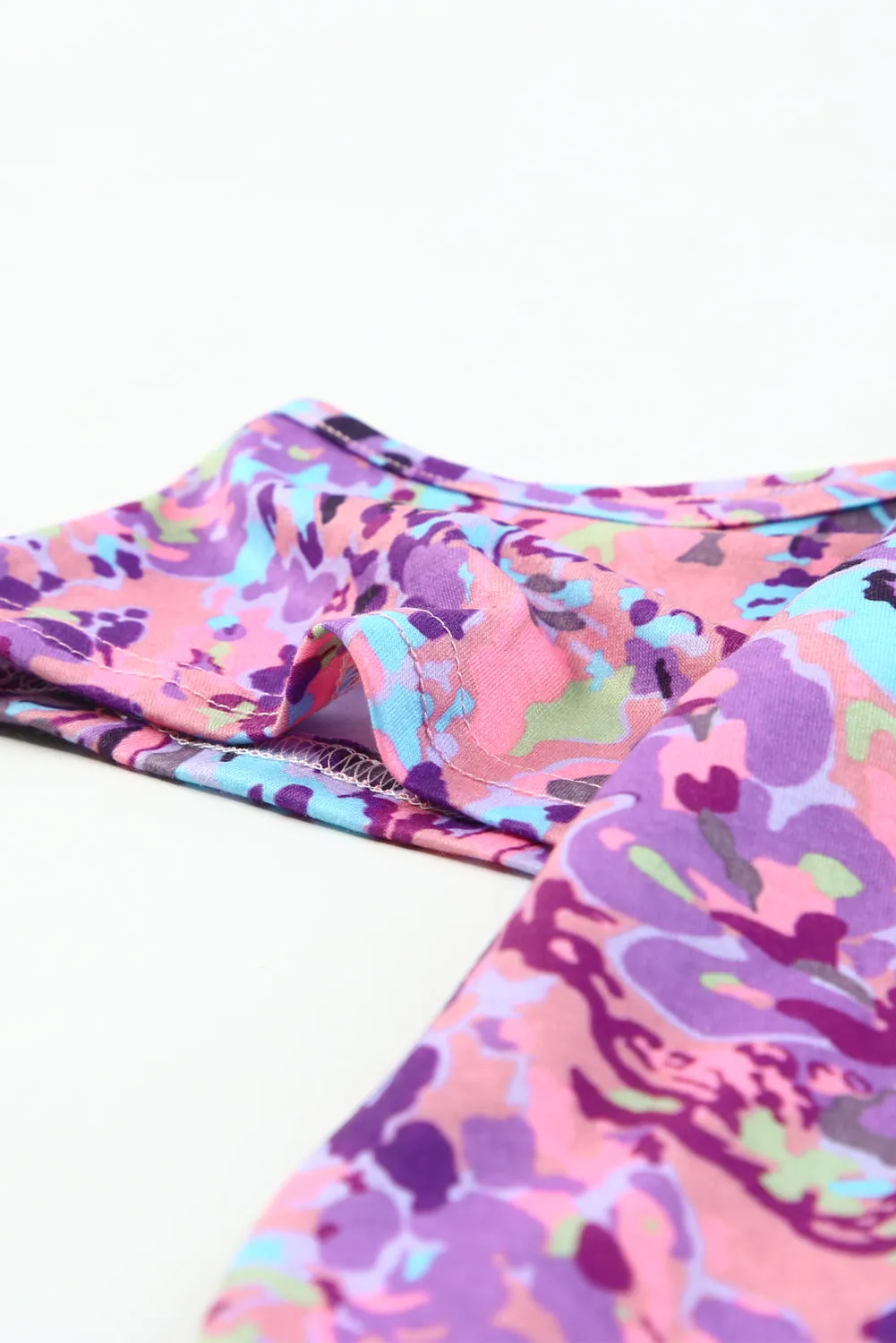 Multicolor Lavender Floral Print Cold Shoulder Blouse