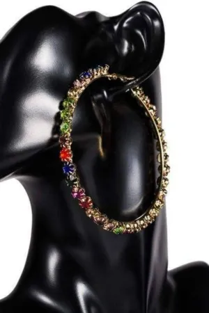 Multicolor Rhinestone Big Hoop Earrings