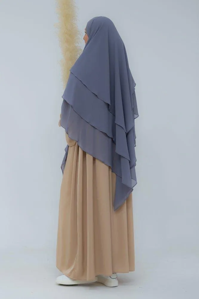 Munawara Gray Blue three layer chiffon khimar hijab niqab