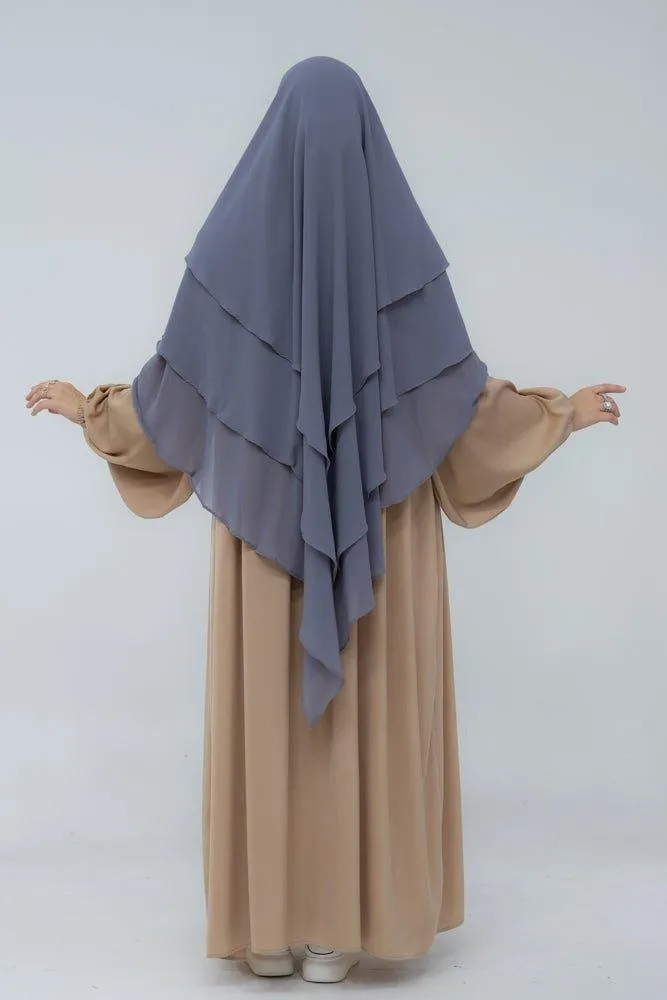 Munawara Gray Blue three layer chiffon khimar hijab niqab
