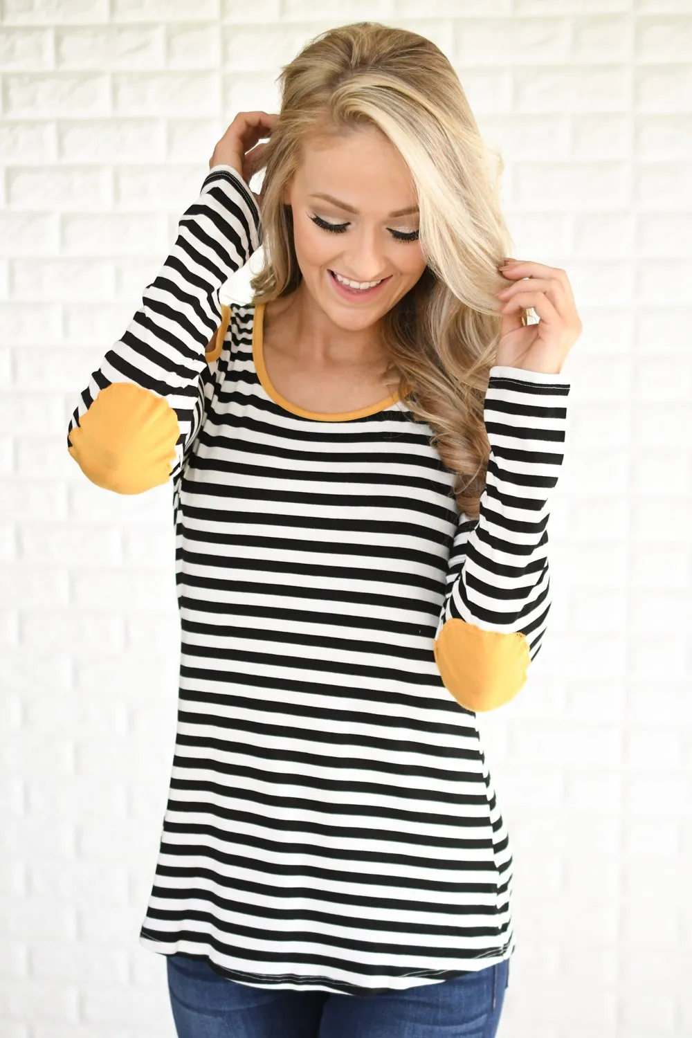 Mustard & Stripes Cold Shoulder Top