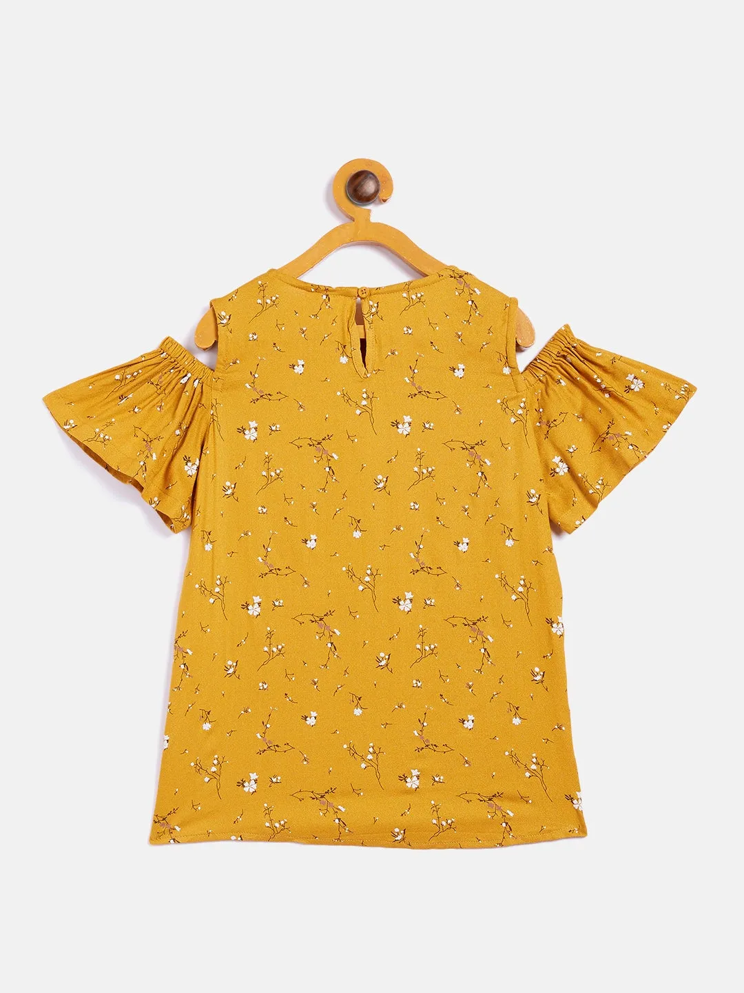 Mustard Printed Cold Shoulder Top