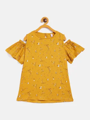 Mustard Printed Cold Shoulder Top
