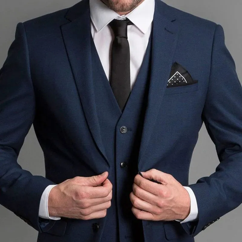 Navy Blue Formal Wedding Tuxedo for Gentleman Prom Men Suits Slim Fit 3 Piece American Male Fashion Set Blazer Vest with Pants