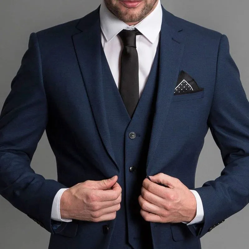 Navy Blue Formal Wedding Tuxedo for Gentleman Prom Men Suits Slim Fit 3 Piece American Male Fashion Set Blazer Vest with Pants