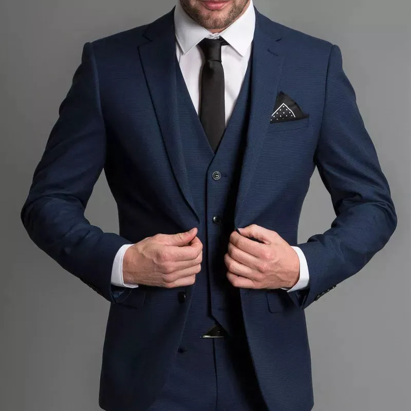 Navy Blue Formal Wedding Tuxedo for Gentleman Prom Men Suits Slim Fit 3 Piece American Male Fashion Set Blazer Vest with Pants