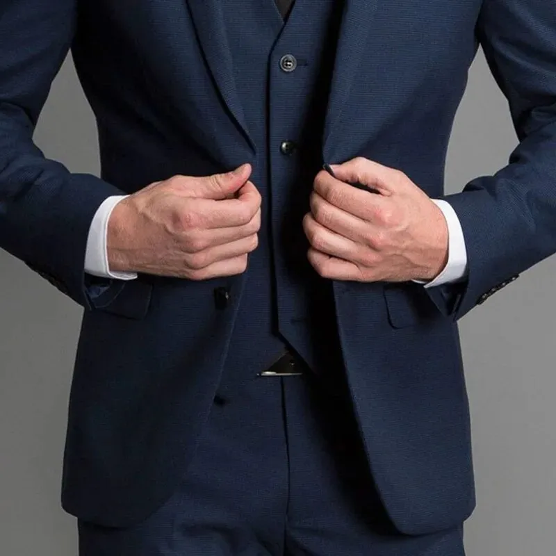 Navy Blue Formal Wedding Tuxedo for Gentleman Prom Men Suits Slim Fit 3 Piece American Male Fashion Set Blazer Vest with Pants