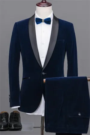 Navy Blue Shawl Lapel Velvet Marriage Suits Best Man Tuxedos Two-pieces
