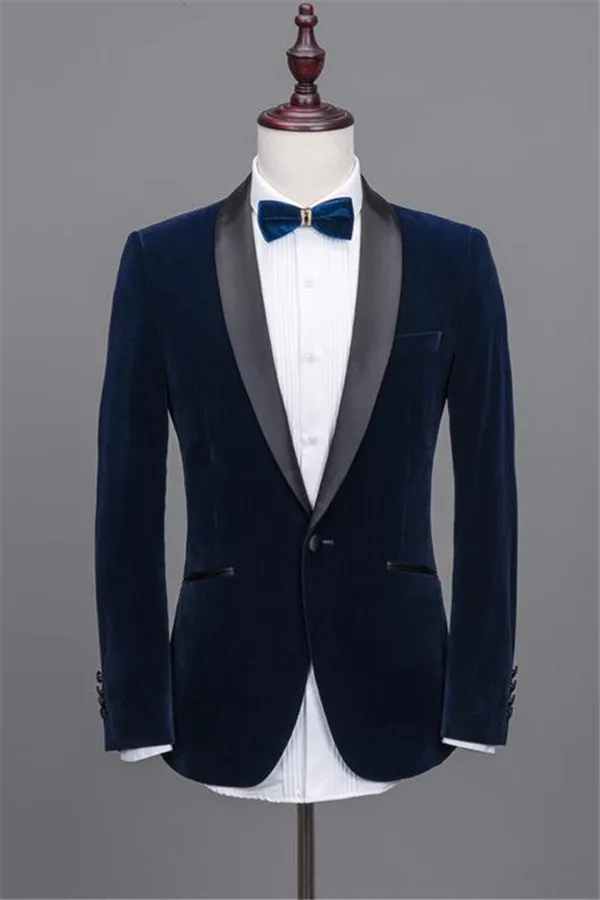 Navy Blue Shawl Lapel Velvet Marriage Suits Best Man Tuxedos Two-pieces