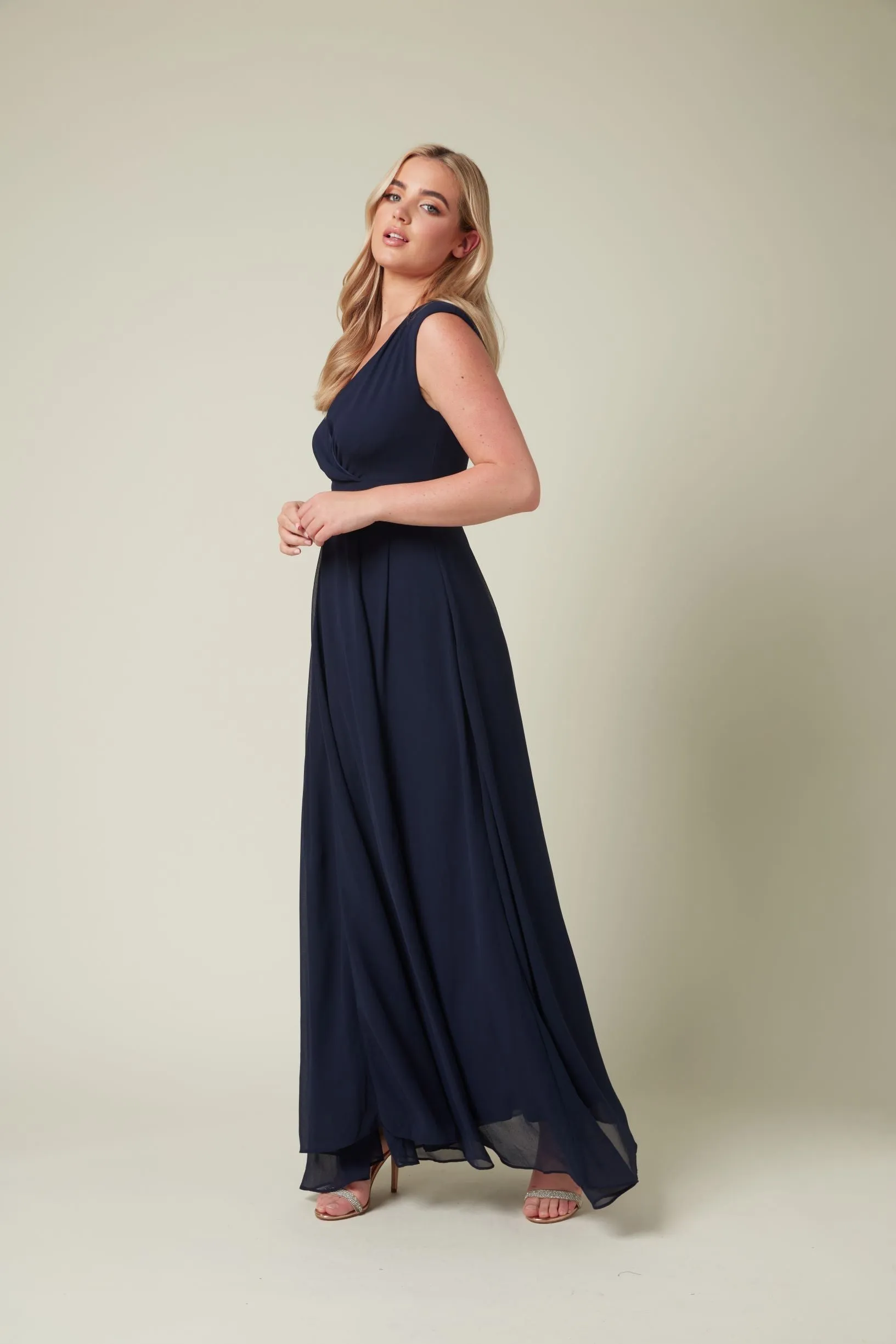 Navy Chiffon Bridesmaid Maxi Dress