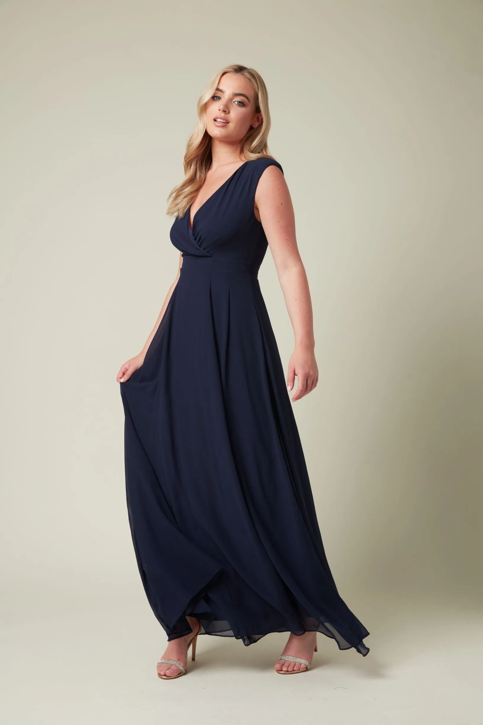 Navy Chiffon Bridesmaid Maxi Dress