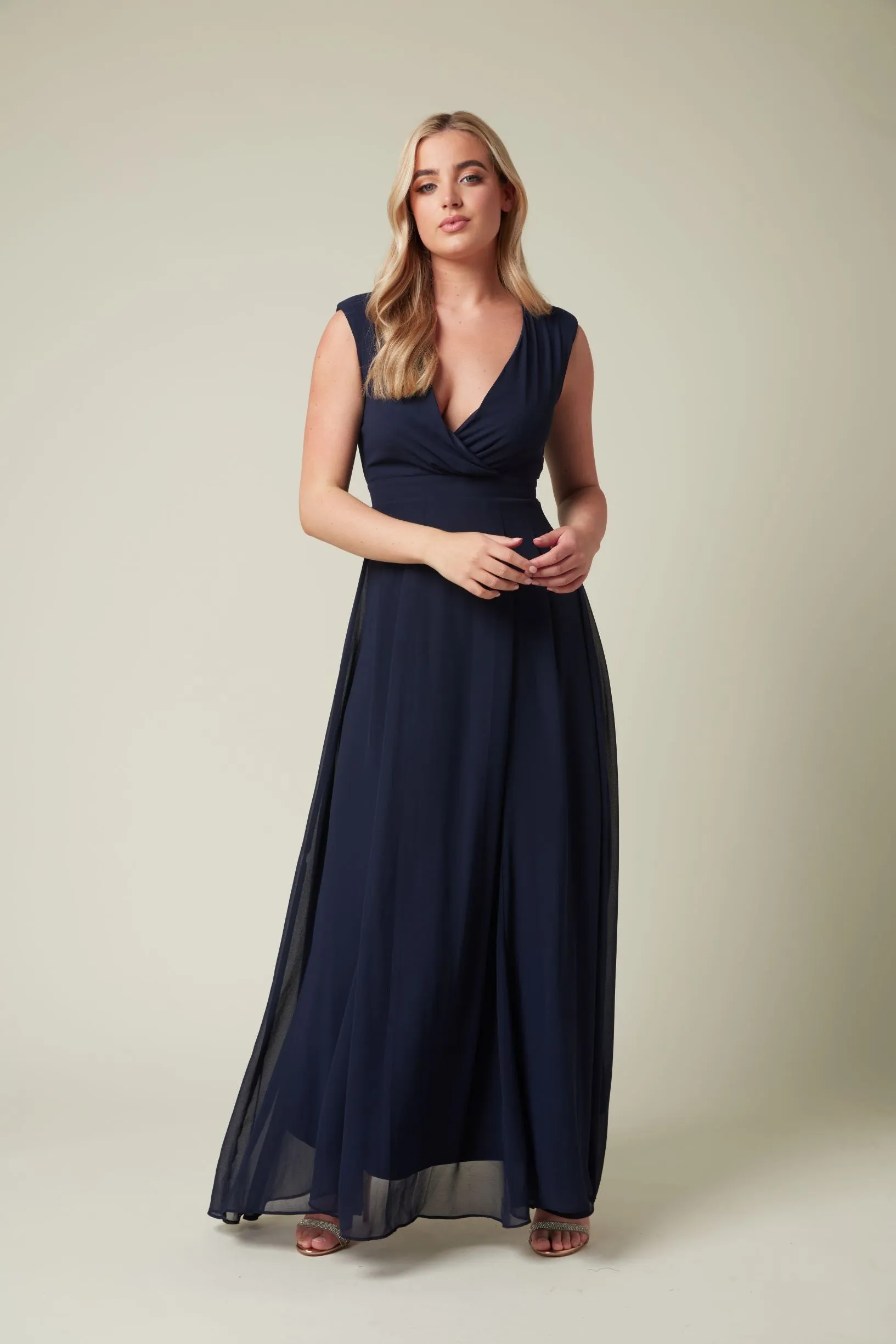 Navy Chiffon Bridesmaid Maxi Dress