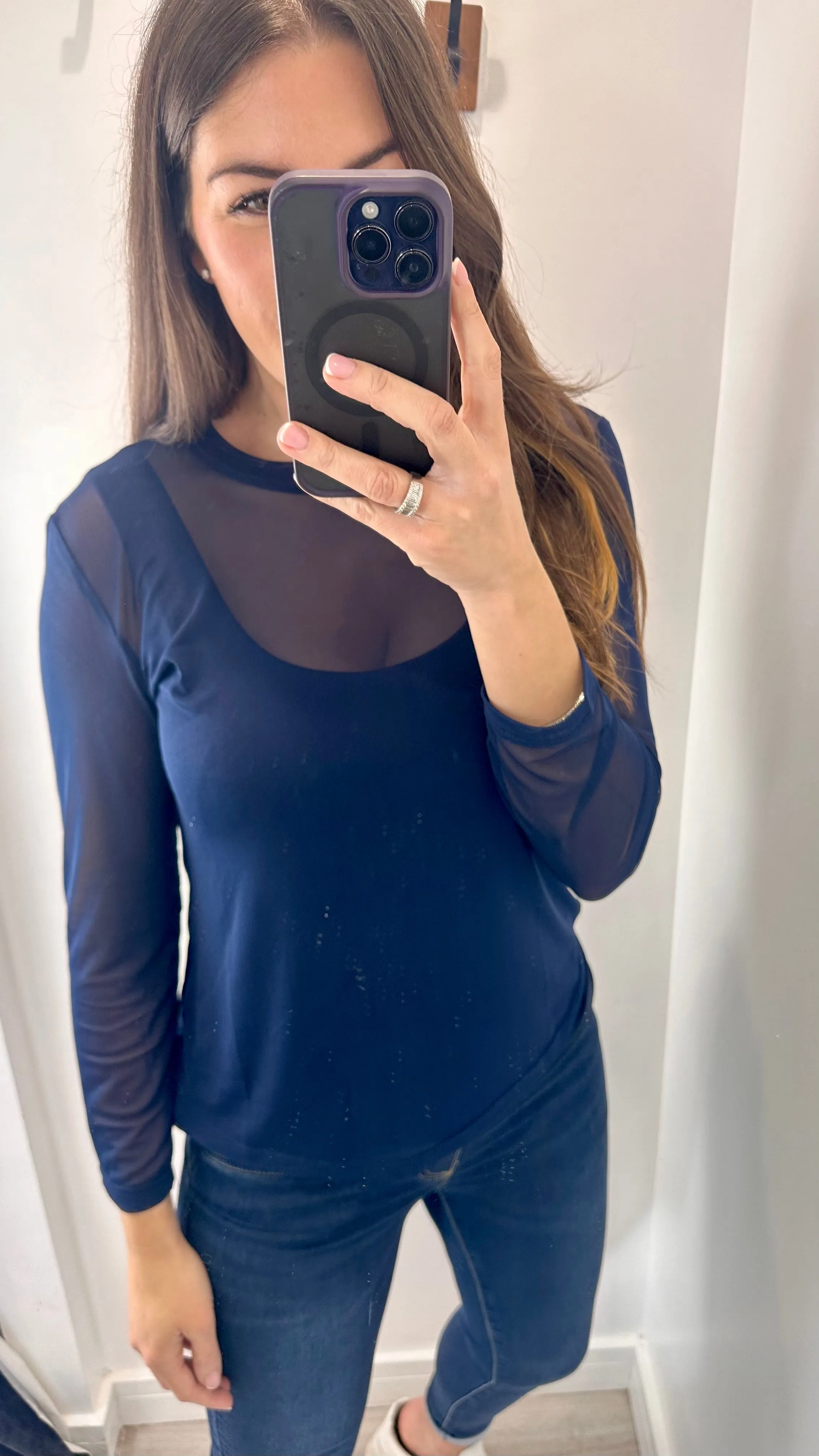 NAVY SHEER TOP