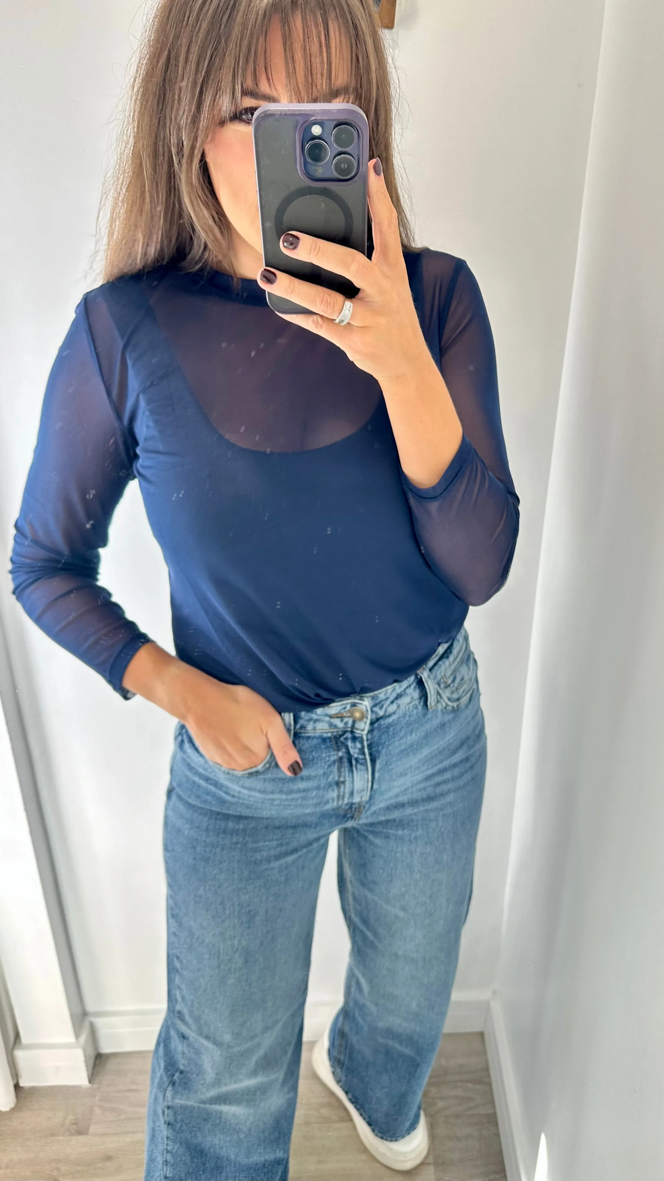 NAVY SHEER TOP