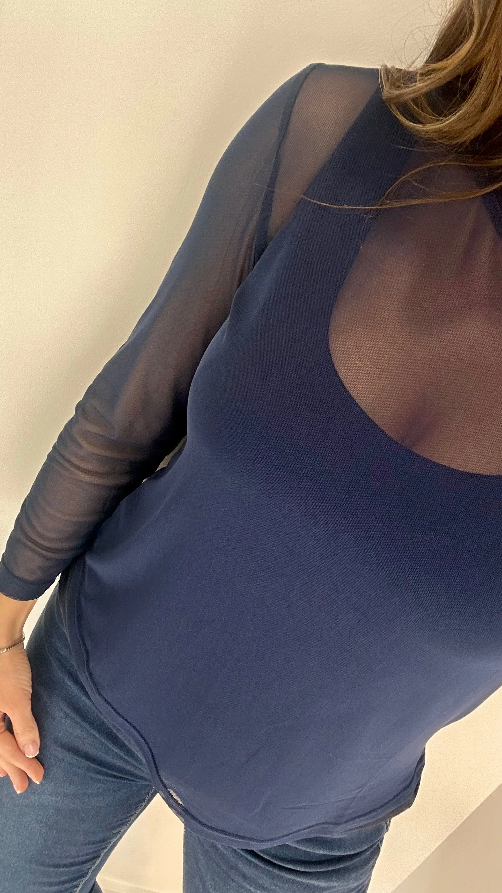 NAVY SHEER TOP