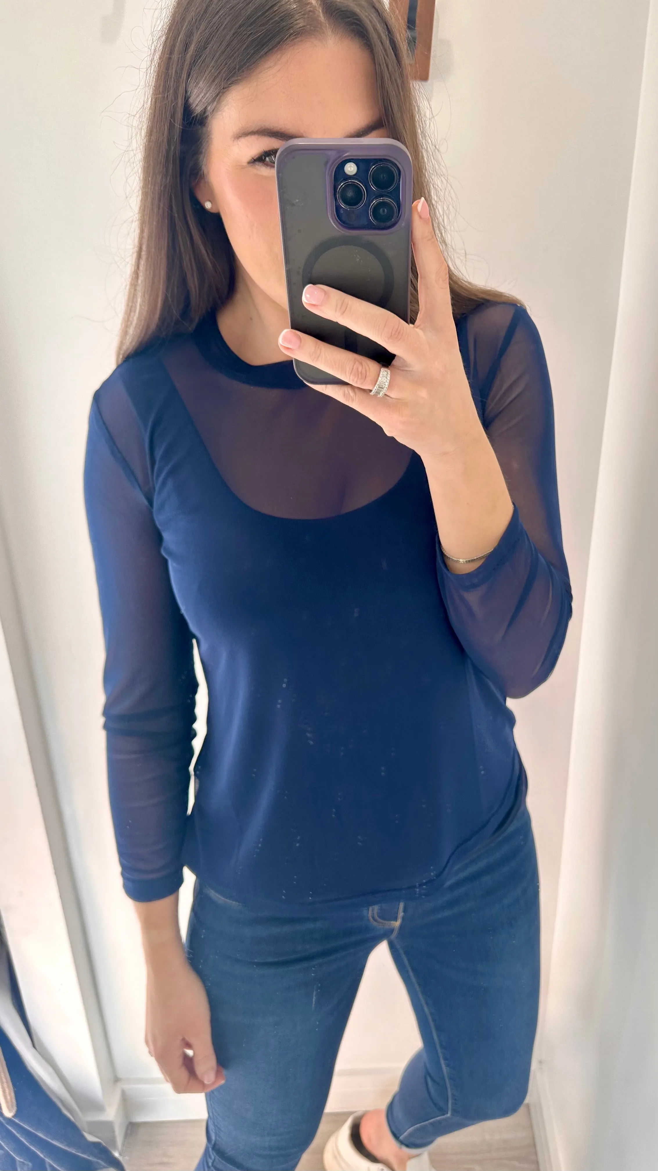 NAVY SHEER TOP