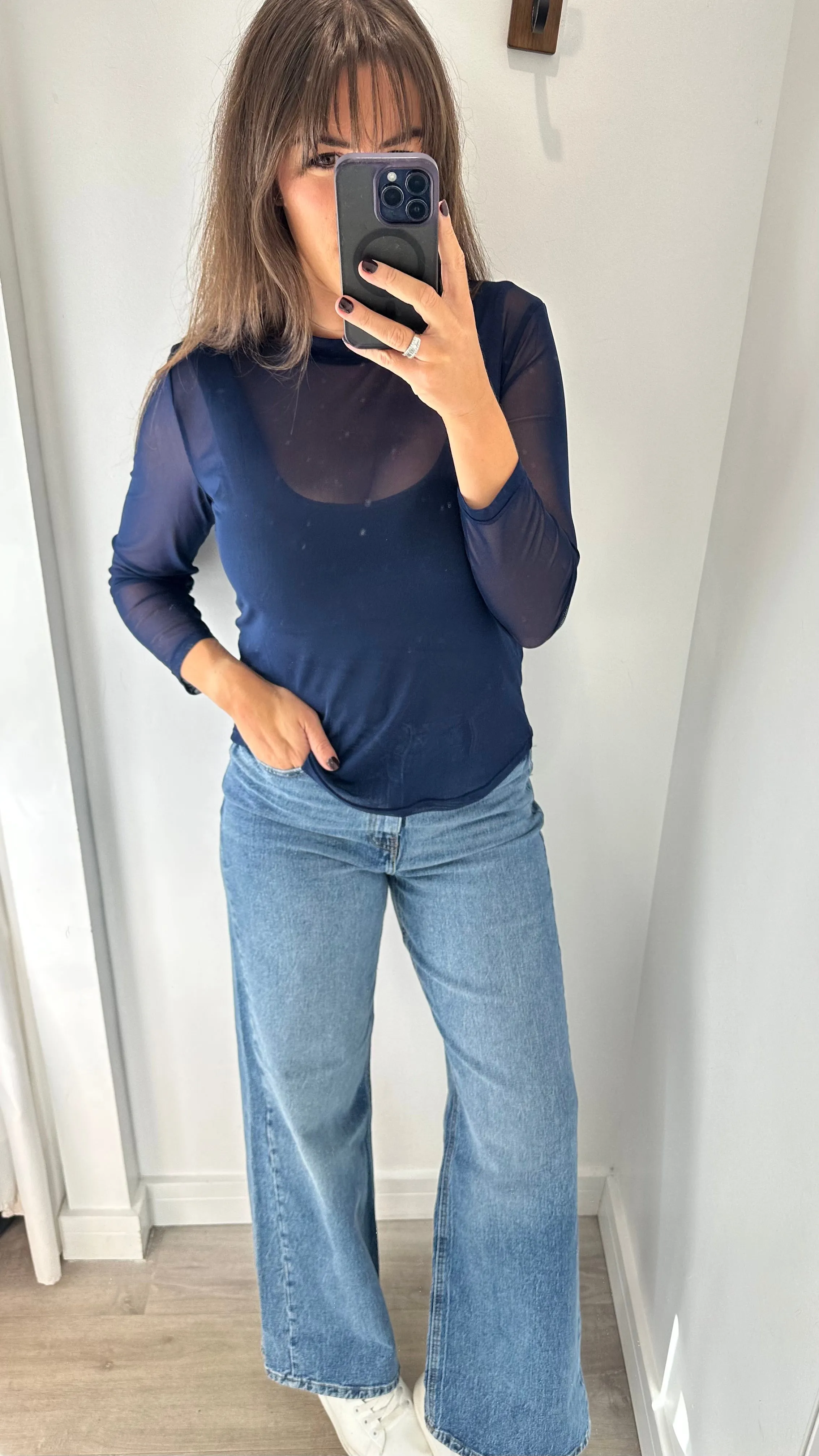 NAVY SHEER TOP