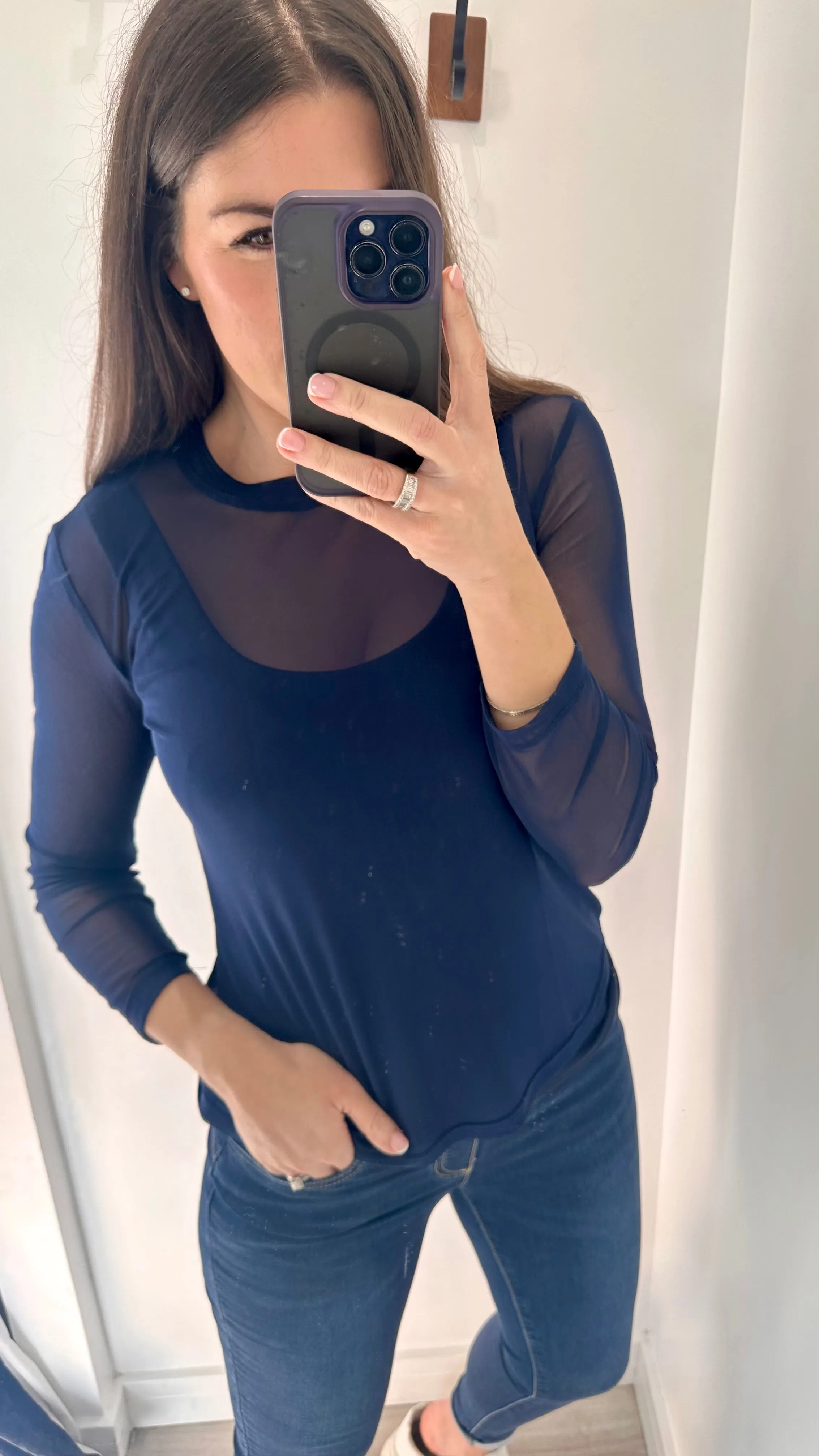NAVY SHEER TOP
