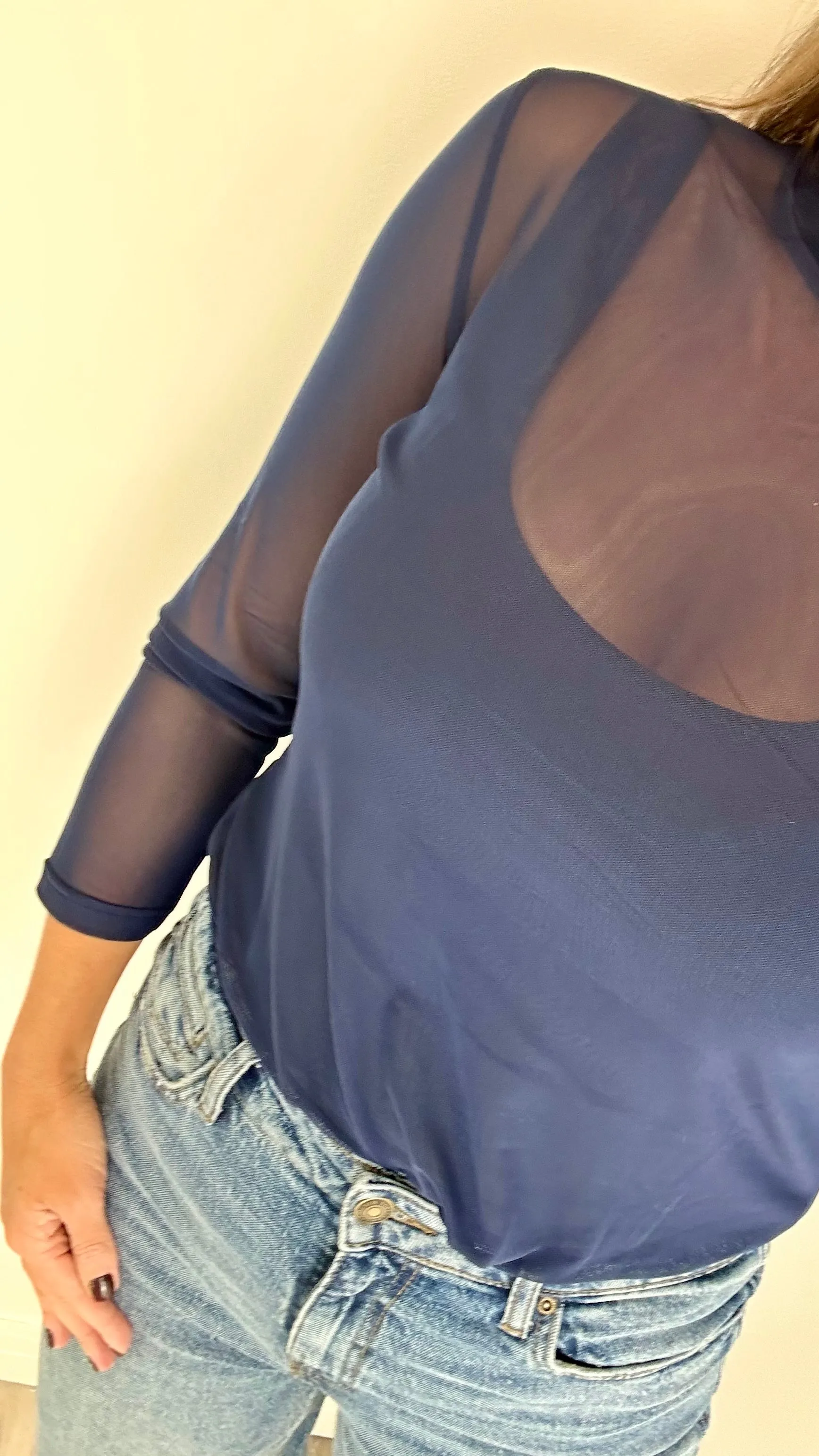NAVY SHEER TOP