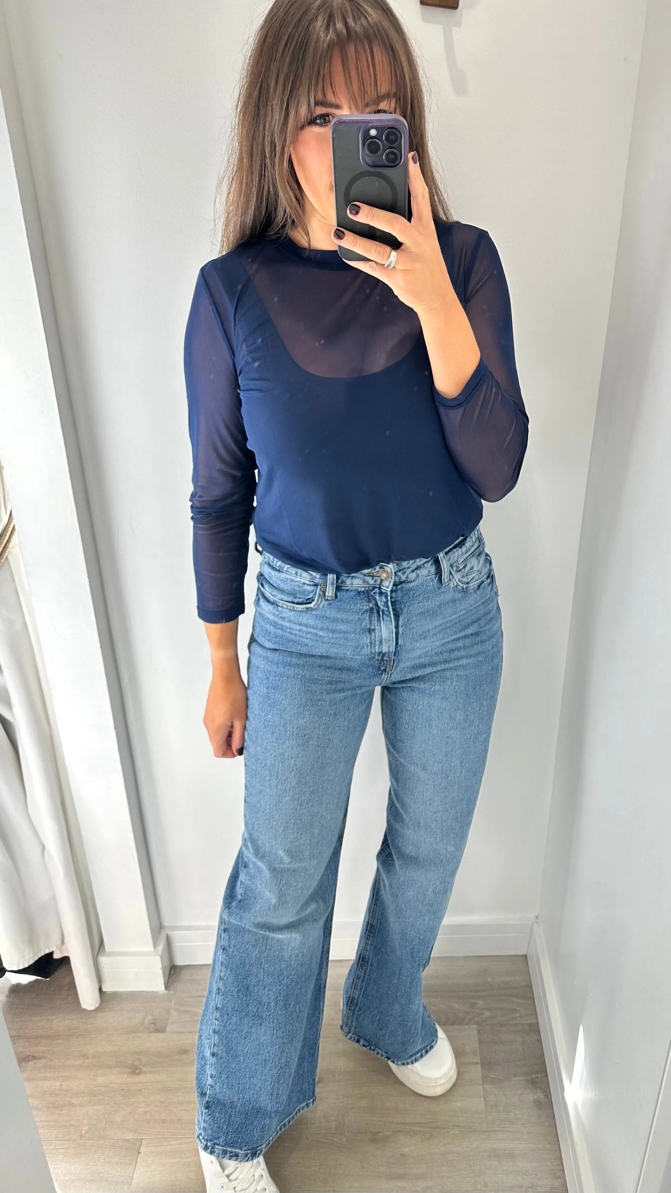 NAVY SHEER TOP