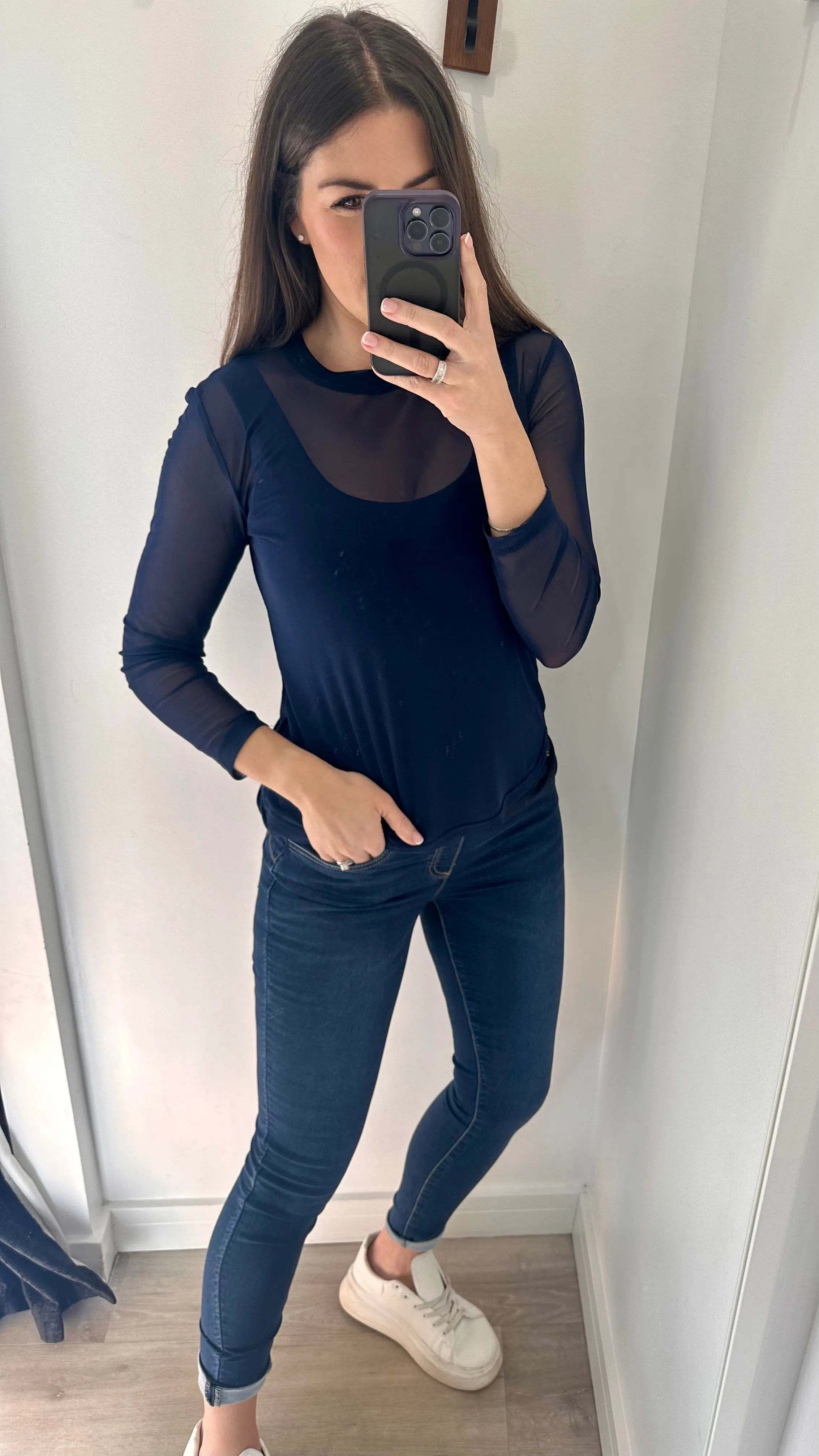 NAVY SHEER TOP