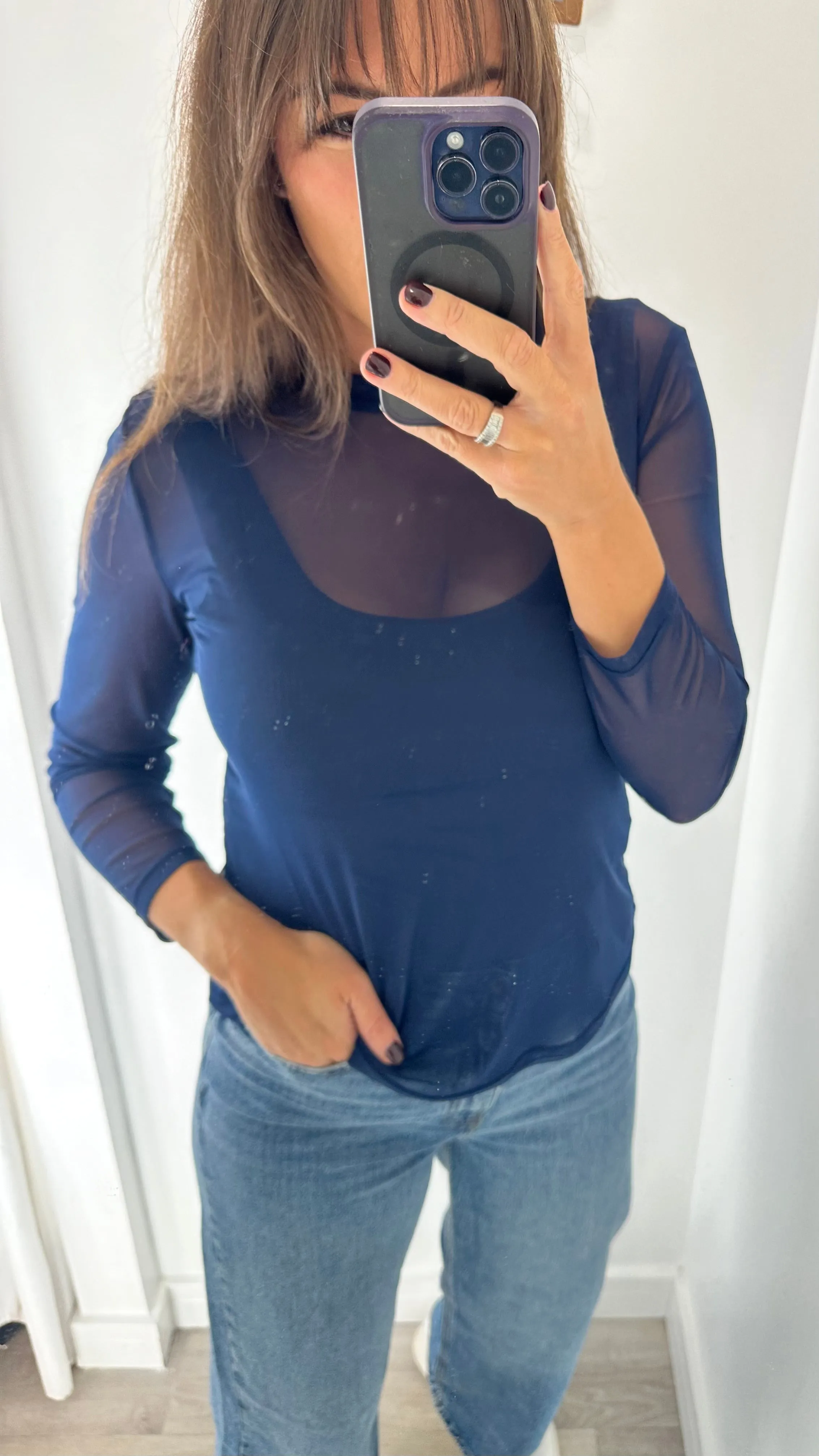 NAVY SHEER TOP