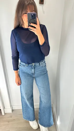 NAVY SHEER TOP