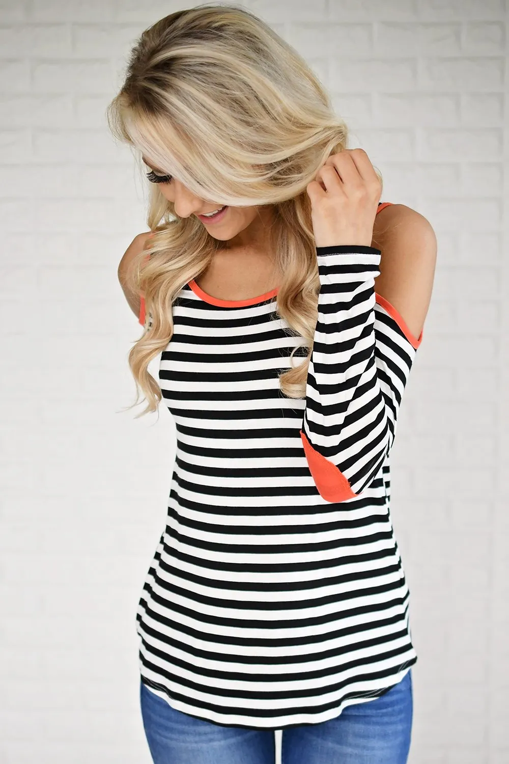 Neon & Stripes Cold Shoulder Top