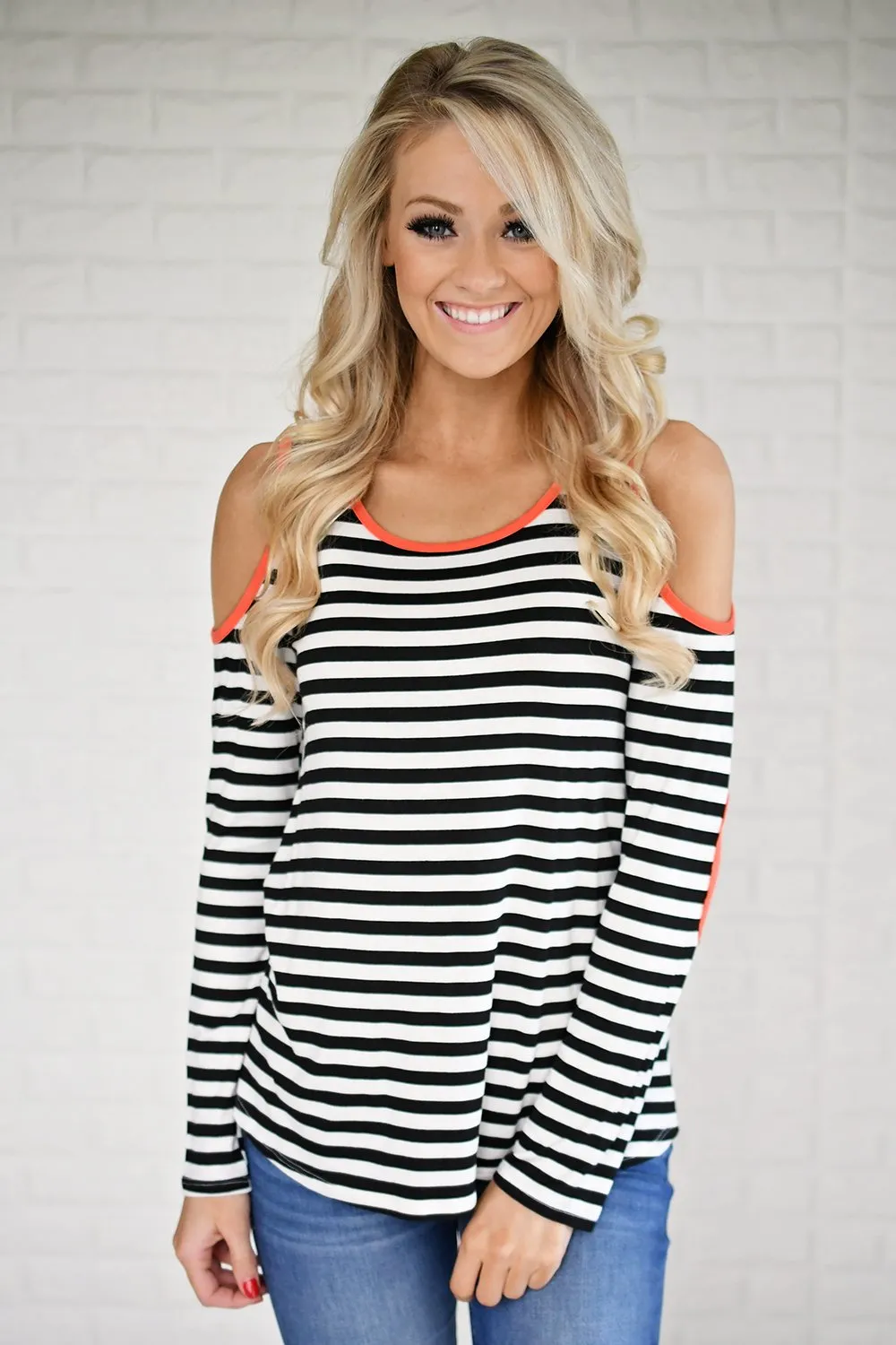 Neon & Stripes Cold Shoulder Top