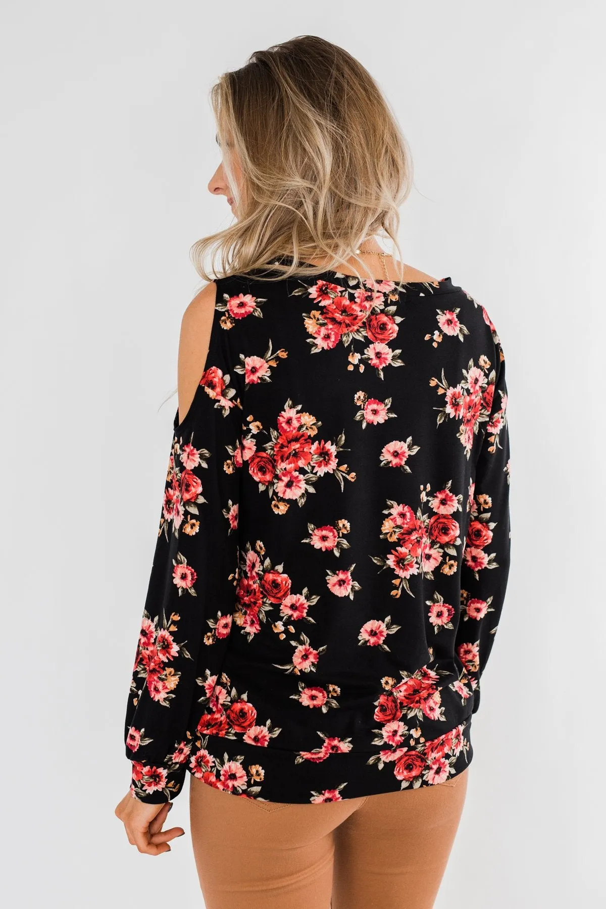 Never Alone Long Sleeve Floral Top- Black