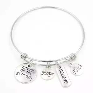 Never Give Up Hope Believe Faith Charm Bracelet - Inspirational Jewelry