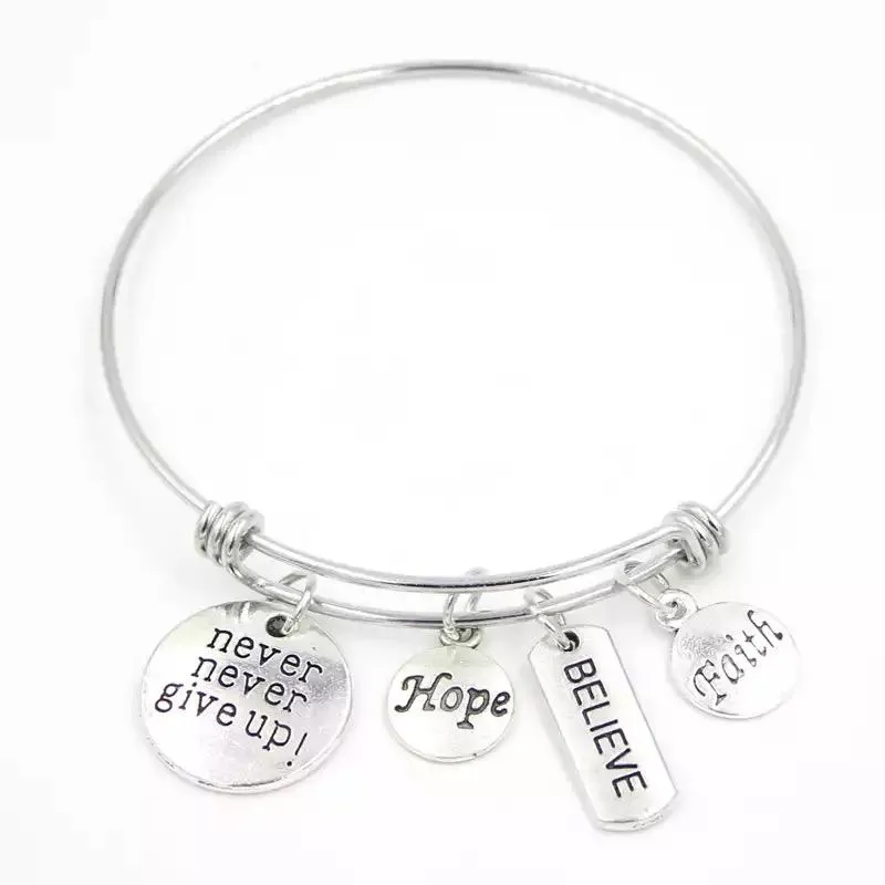 Never Give Up Hope Believe Faith Charm Bracelet - Inspirational Jewelry