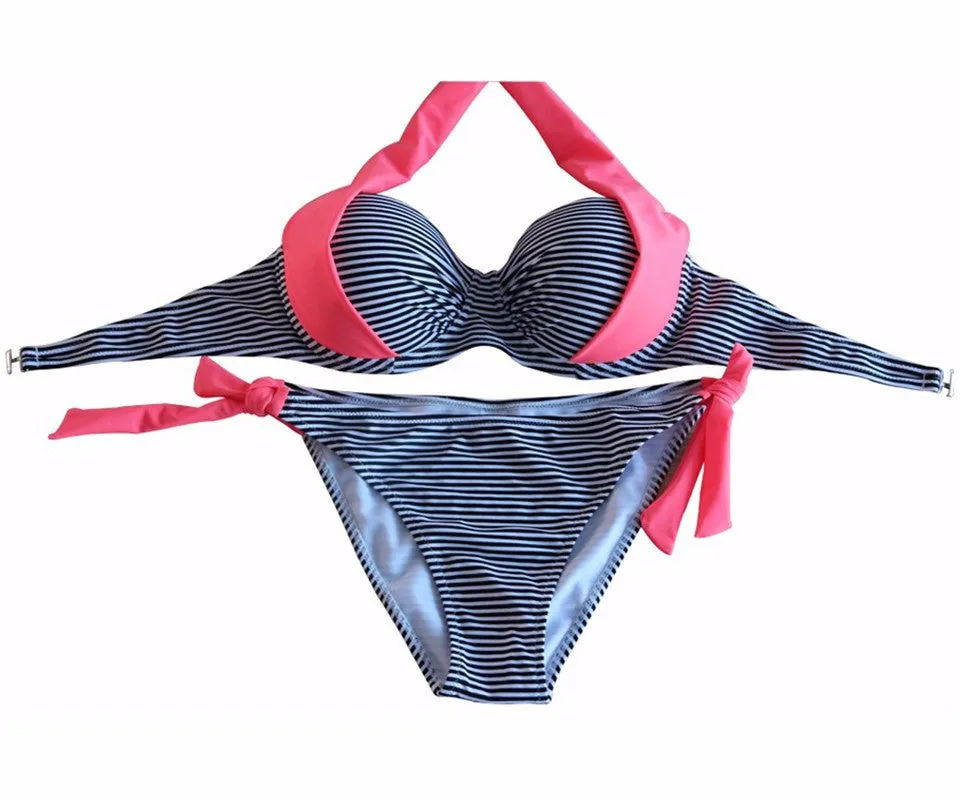 New Thin Stripe Bikinis Women Swimsuit Push Up Bikini Set Bathing Suits Halter Summer Beach Wear