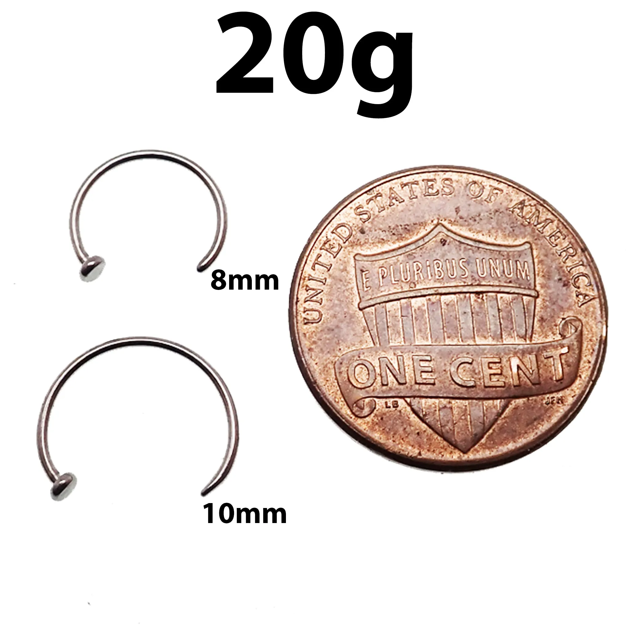 Nose Hoop 8mm, 10mm Titanium Piercing 18g, 20g