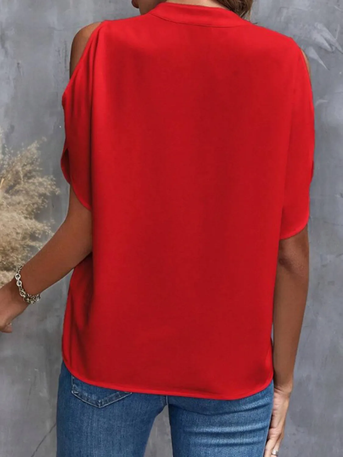 Notched Cold Shoulder Half Sleeve Blouse (6 Colors)