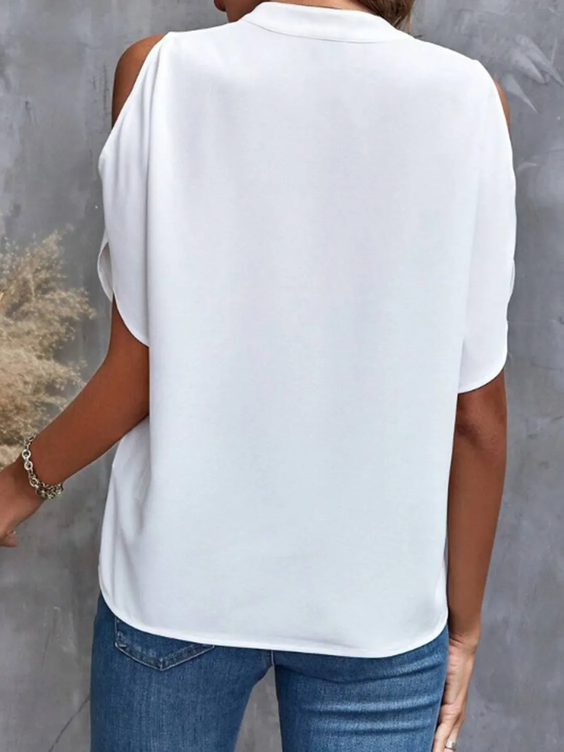 Notched Cold Shoulder Half Sleeve Blouse (6 Colors)