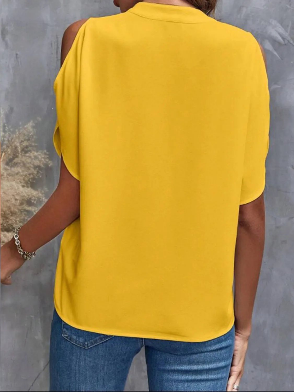 Notched Cold Shoulder Half Sleeve Blouse (6 Colors)