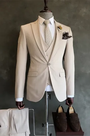 Off White Three Piece Peaked Lapel Prom Suit