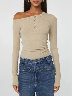 One Shoulder Long Sleeve Button Down Crop Top