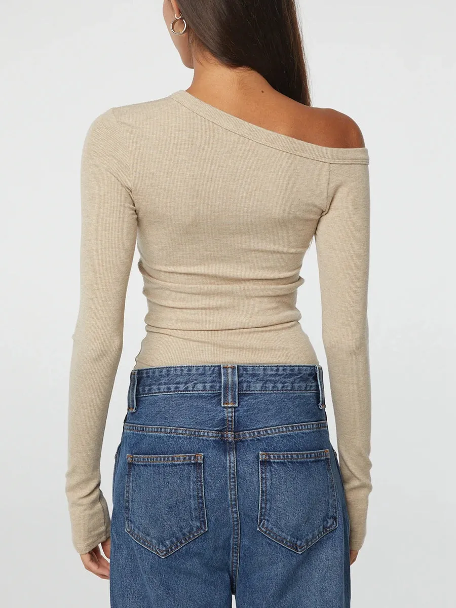 One Shoulder Long Sleeve Button Down Crop Top