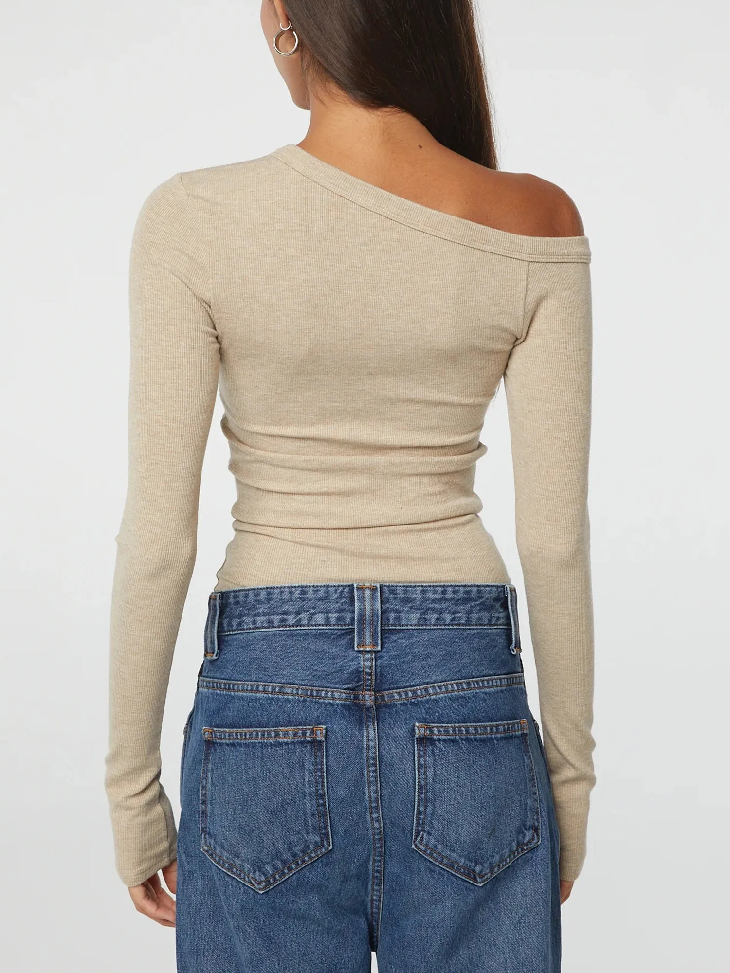One Shoulder Long Sleeve Button Down Crop Top
