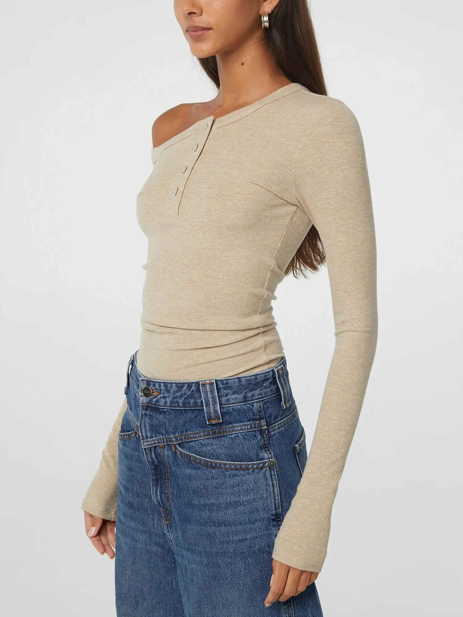 One Shoulder Long Sleeve Button Down Crop Top