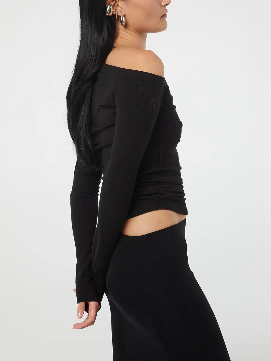 One Shoulder Long Sleeve Button Down Crop Top