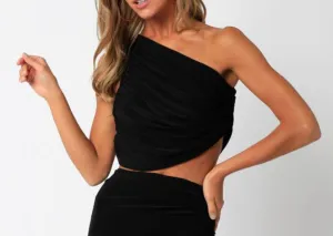 One Shoulder Ruched Crop Top