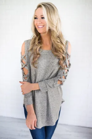 Only One For Me Shoulder Detail Top - Grey