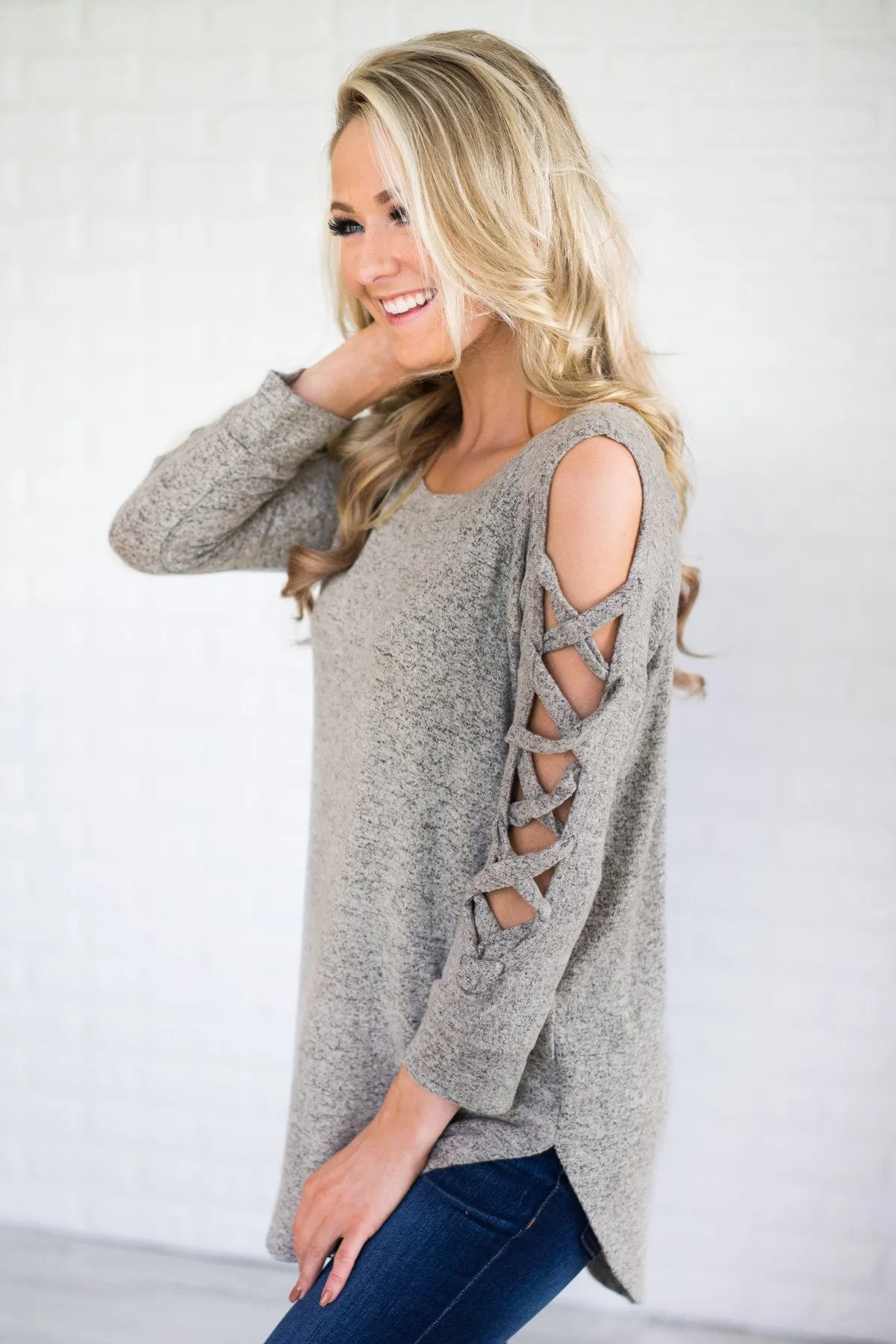 Only One For Me Shoulder Detail Top - Grey